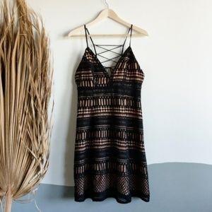ASTR the Label Lace Crochet Lace Up Dress Black